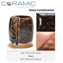 Fools Gold SW178 over Coral Sands SW168 Stoneware Combination Fools Gold SW178 over Coral Sands SW168 Stoneware Combination
